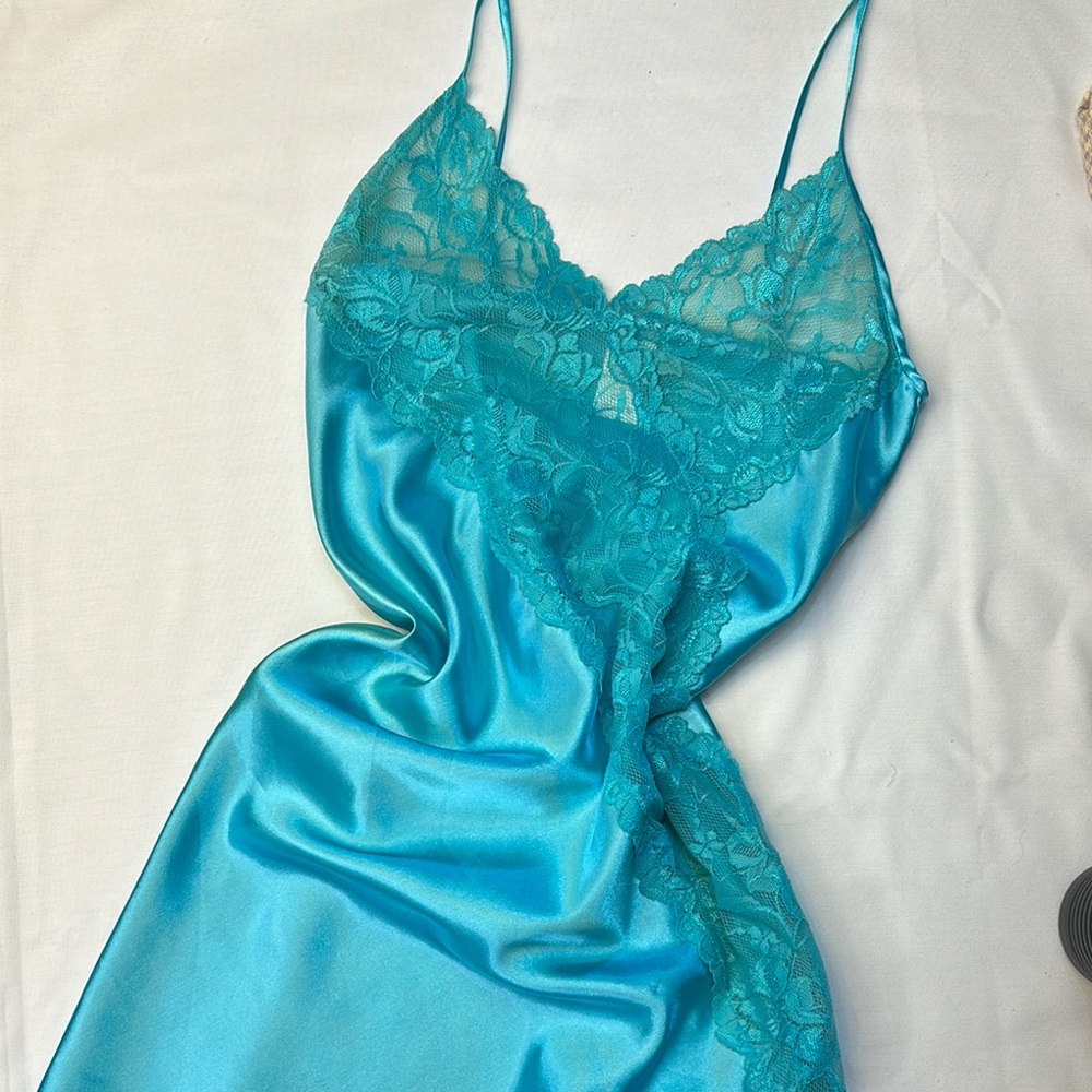 Silky Lace-Trim Chemise Slip in Teal